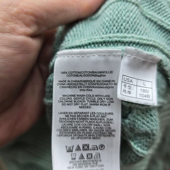 Brooks Brothers 100% Cotton Cable Knit Sweater Preppy Mint Green Size Large - Picture 4 of 4